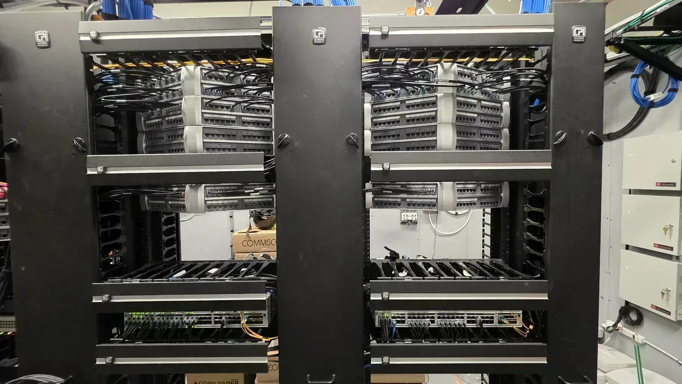 Cat6A angled patch panels in hospital floor renovation TDR