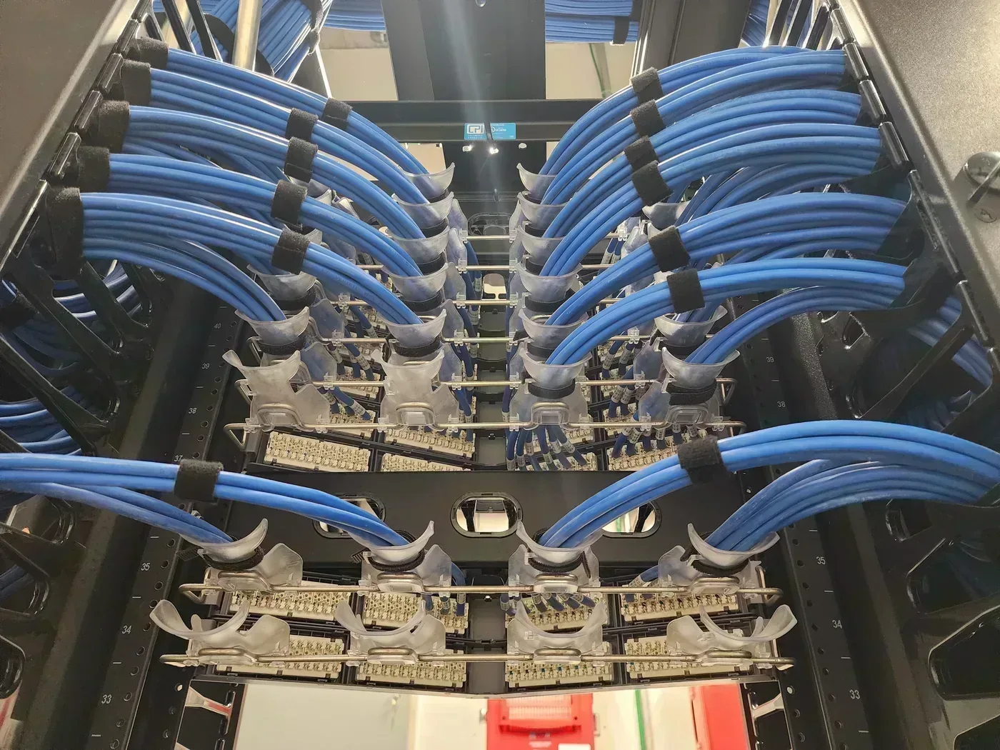 Cat6A angled patch panel terminations in medical office building TDR