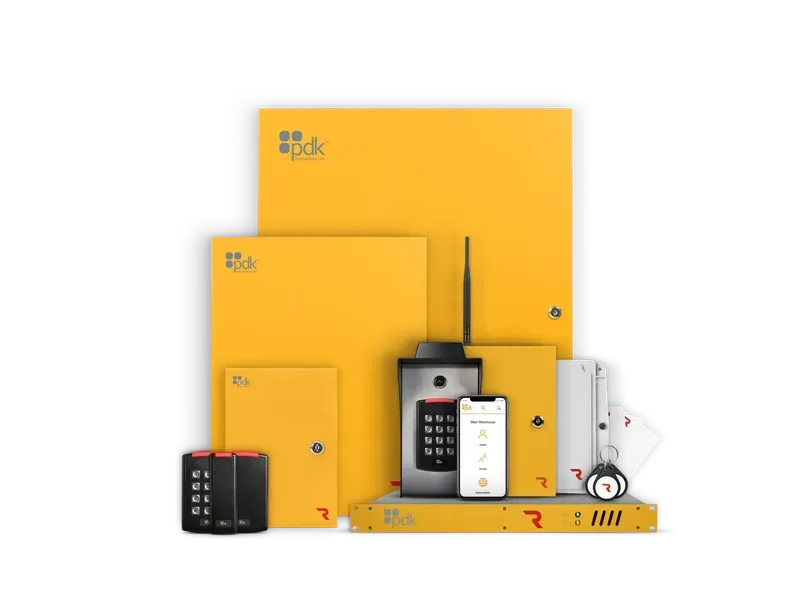 PDK cloud access control hardware including controllers, readers, Red Cloud Node, and mobile credentials